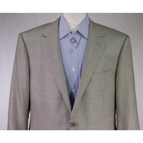 Custom Made Blue Gold Check Linen Wool Silk Marzoni 2-Btn Sportcoat Blazer 46S - Picture 3 of 11